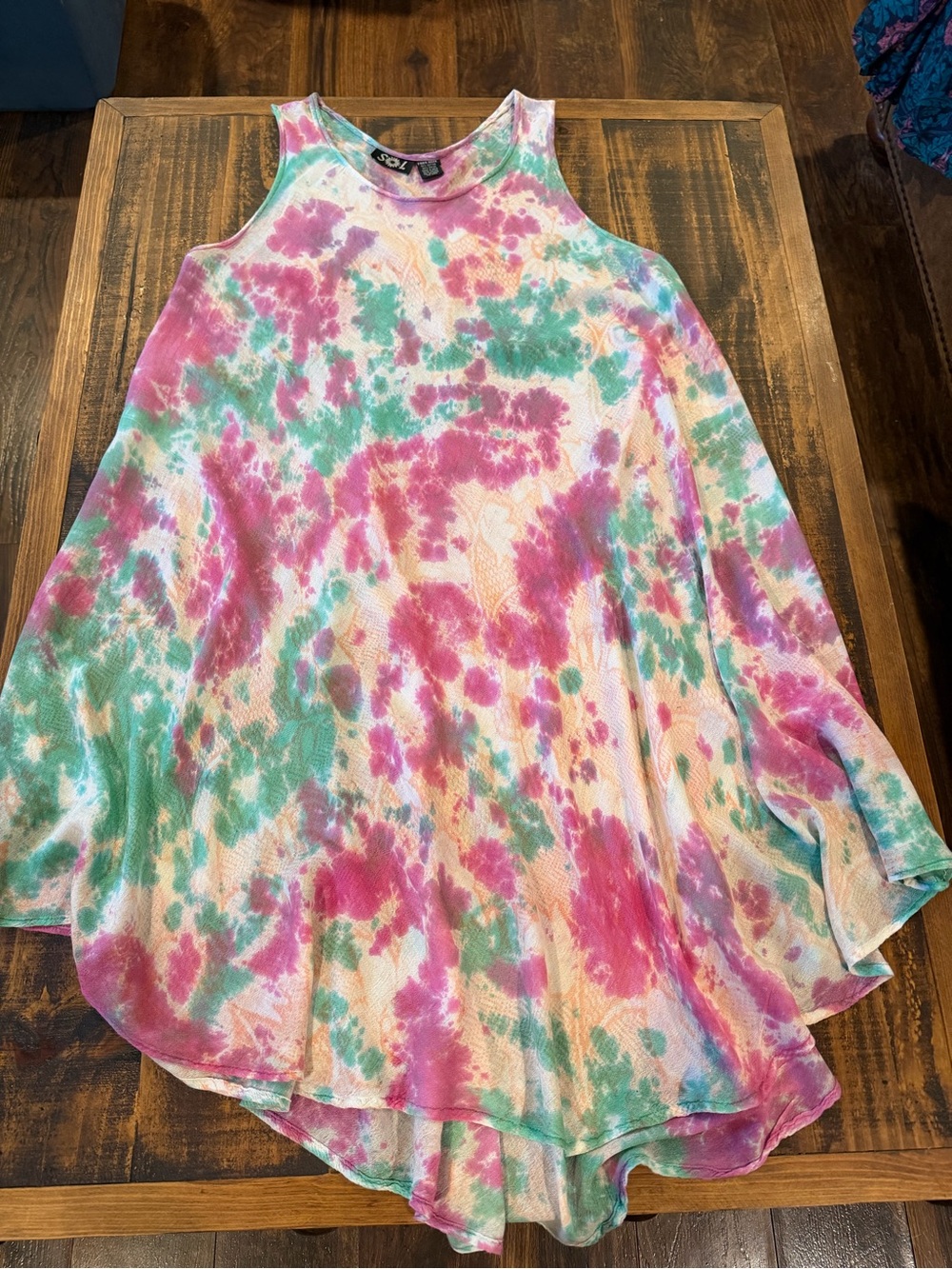 SOL Tie-Dye Sleeveless Swim Coverup in Pink, Green & Peach